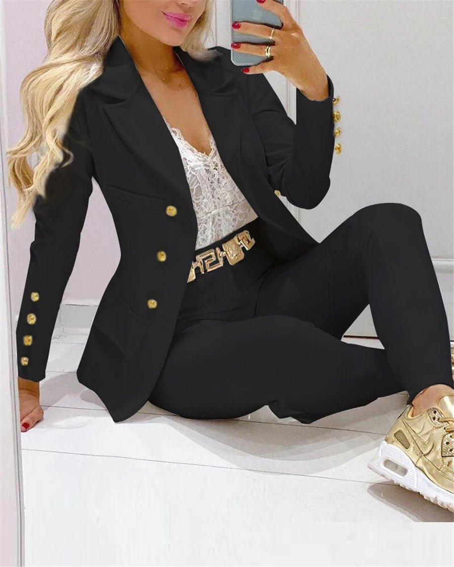 2023 Large Size Autumn/Winter Women's Sexy Single - breasted Solid Color Small Suit Casual Office Wear Elegant Short Coat 2pcs Set - T&NLIFESTYLE 2023 Large Size Autumn/Winter Women's Sexy Single - breasted Solid Color Small Suit Casual Office Wear Elegant Short Coat 2pcs Set