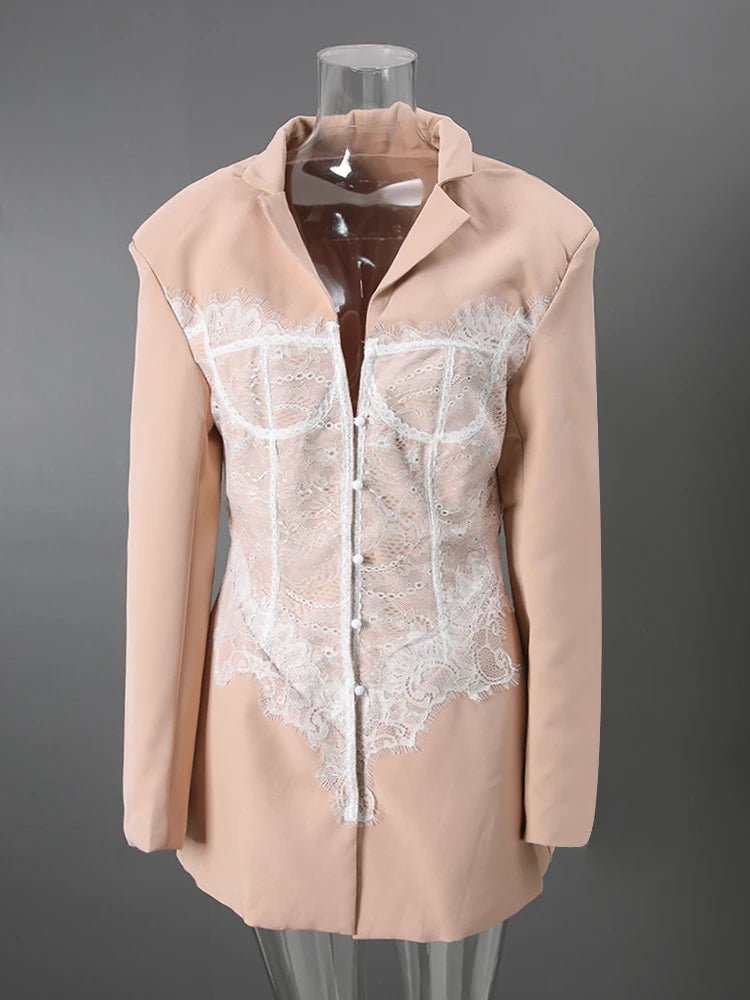DEAT Fashion White Lace Patchwork Blazer Women's Notched Collar Slim Fit Long Sleeves Single Breasted Suit Jacket New Tide - T&NLIFESTYLE DEAT Fashion White Lace Patchwork Blazer Women's Notched Collar Slim Fit Long Sleeves Single Breasted Suit Jacket New Tide