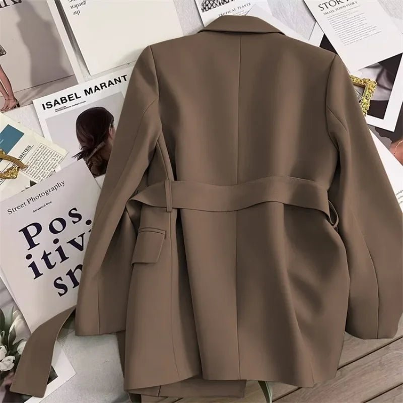Elegant Blazer Woman Spring New Solid Color Tie Suit Jacket Temperament Korean Version of The Casual Trend Suit Woman Clothing - T&NLIFESTYLE Elegant Blazer Woman Spring New Solid Color Tie Suit Jacket Temperament Korean Version of The Casual Trend Suit Woman Clothing