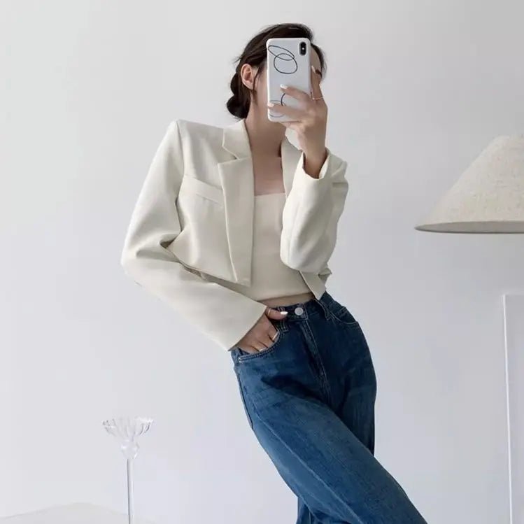 Fashion Women Short Blazer White Basic Jackets Top Elegant Solid Long Sleeve Open Front Coats Casual Short Outwear Office Coat - T&NLIFESTYLE Fashion Women Short Blazer White Basic Jackets Top Elegant Solid Long Sleeve Open Front Coats Casual Short Outwear Office Coat