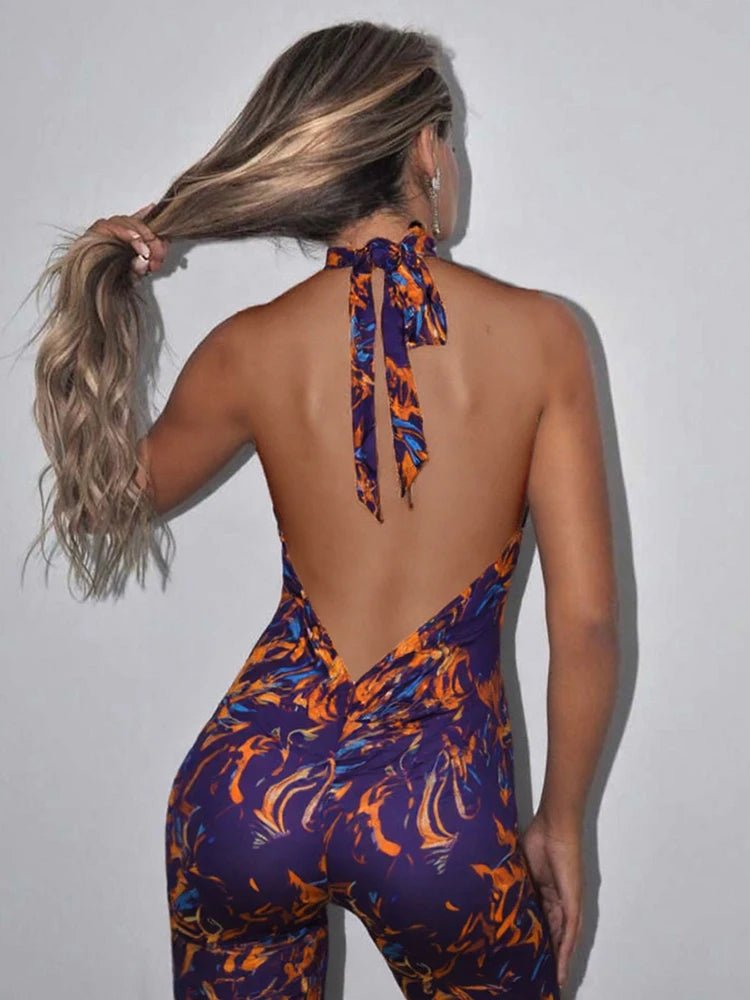 Weird Puss Colorful Print Romper Women Halter Bandage Summer Sexy Hipster Backless Activity Workout Fit Tight Stretch Playsuits - T&NLIFESTYLE Weird Puss Colorful Print Romper Women Halter Bandage Summer Sexy Hipster Backless Activity Workout Fit Tight Stretch Playsuits