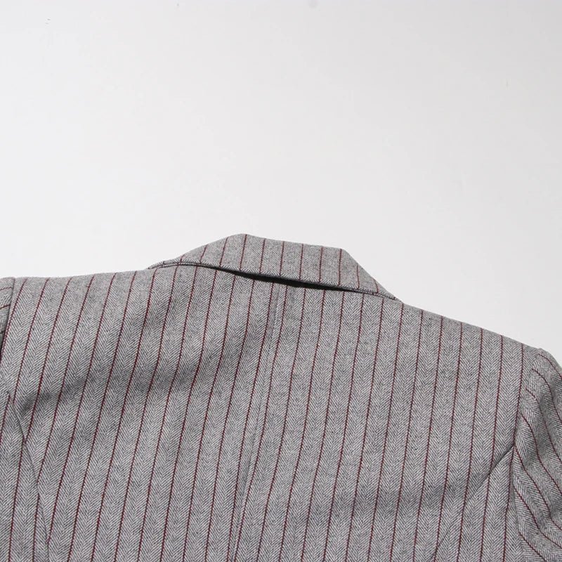VGH Striped Printing Design Sense Chic Blazer For Women Notched Collar Long Sleeve Spliced Button Slimming Blazer Female Fashion - T&NLIFESTYLE VGH Striped Printing Design Sense Chic Blazer For Women Notched Collar Long Sleeve Spliced Button Slimming Blazer Female Fashion