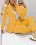 2023 Large Size Autumn/Winter Women's Sexy Single - breasted Solid Color Small Suit Casual Office Wear Elegant Short Coat 2pcs Set - T&NLIFESTYLE 2023 Large Size Autumn/Winter Women's Sexy Single - breasted Solid Color Small Suit Casual Office Wear Elegant Short Coat 2pcs Set