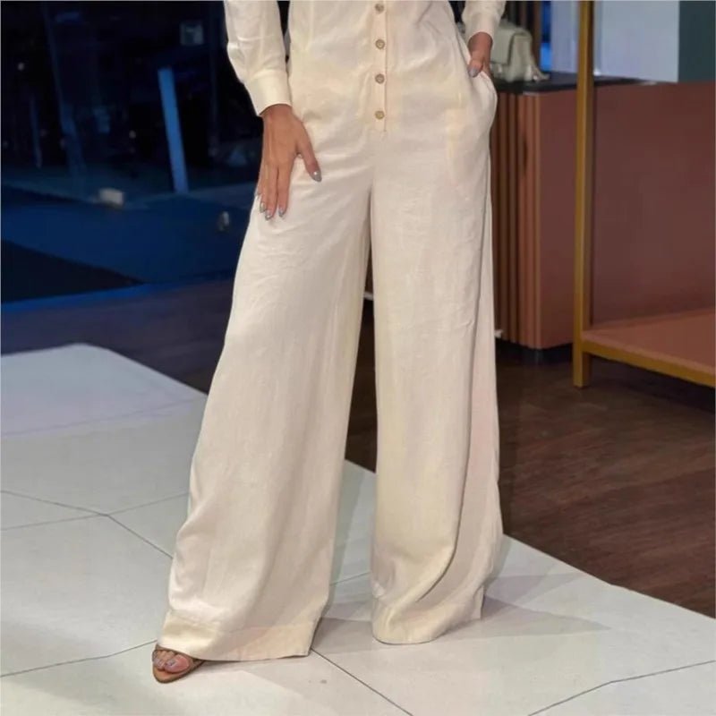 Autumn Fashionable Lapel Casual Single Breasted Buckle Jumpsuits Solid Color Long Sleeved Loose Pants Ropa Mujer Tendencia - T&NLIFESTYLE Autumn Fashionable Lapel Casual Single Breasted Buckle Jumpsuits Solid Color Long Sleeved Loose Pants Ropa Mujer Tendencia