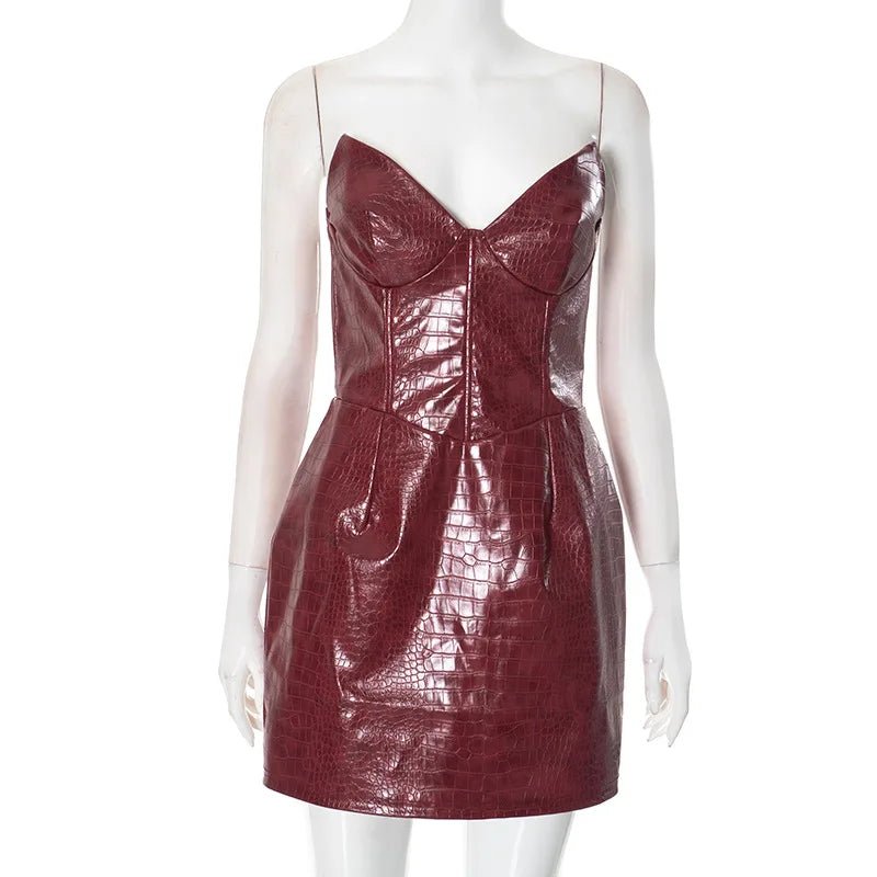 Nsauye New Elegant Sexy Fashion Leather Strapless Women Dress Night Club Evening Party Short Bodycon High Waisted Dress 2025 - T&NLIFESTYLE Nsauye New Elegant Sexy Fashion Leather Strapless Women Dress Night Club Evening Party Short Bodycon High Waisted Dress 2025