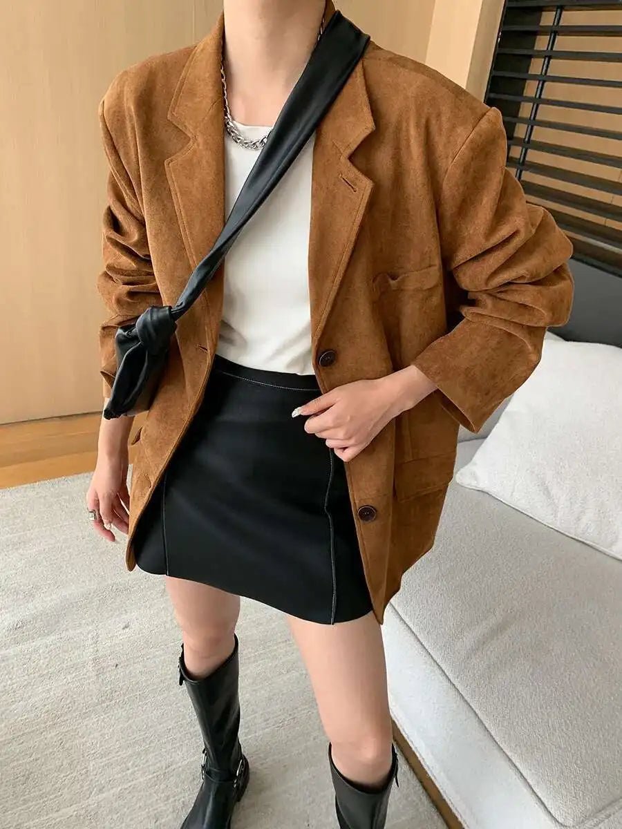 [LANMREM] Vintage Blazers For Women Notched Single Breasted Long Sleeve Office Lady Loose Jackets 2025 Autumn New 26D9821 - T&NLIFESTYLE [LANMREM] Vintage Blazers For Women Notched Single Breasted Long Sleeve Office Lady Loose Jackets 2025 Autumn New 26D9821