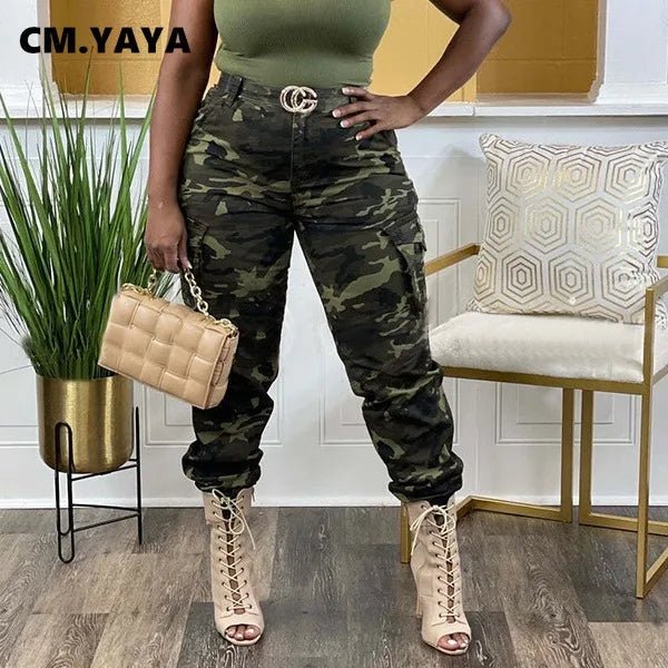 CM.YAYA Women’s Camouflage Printed Slim Cargo Pants 2024 Spring/Summer Pocket Jogger Street Fashion Safari Trousers - T&NLIFESTYLE CM.YAYA Women’s Camouflage Printed Slim Cargo Pants 2024 Spring/Summer Pocket Jogger Street Fashion Safari Trousers