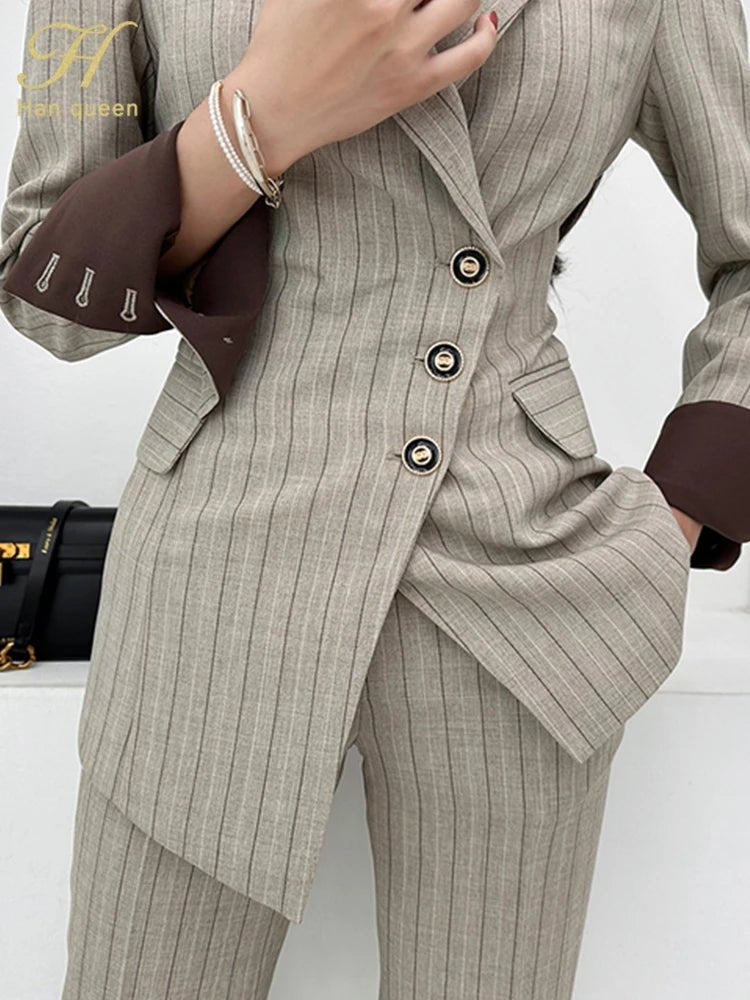 H Han Queen Autumn Winner Formal New Two Piece Set 2024 Elegant Long Sleeve Suit Jacket & Pants Sets Korean Casual Women's Suits - T&NLIFESTYLE H Han Queen Autumn Winner Formal New Two Piece Set 2024 Elegant Long Sleeve Suit Jacket & Pants Sets Korean Casual Women's Suits