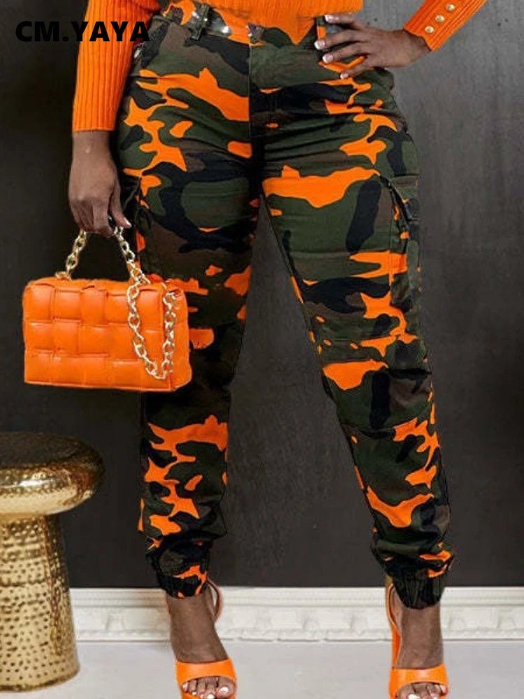CM.YAYA Women’s Camouflage Printed Slim Cargo Pants 2024 Spring/Summer Pocket Jogger Street Fashion Safari Trousers - T&NLIFESTYLE CM.YAYA Women’s Camouflage Printed Slim Cargo Pants 2024 Spring/Summer Pocket Jogger Street Fashion Safari Trousers