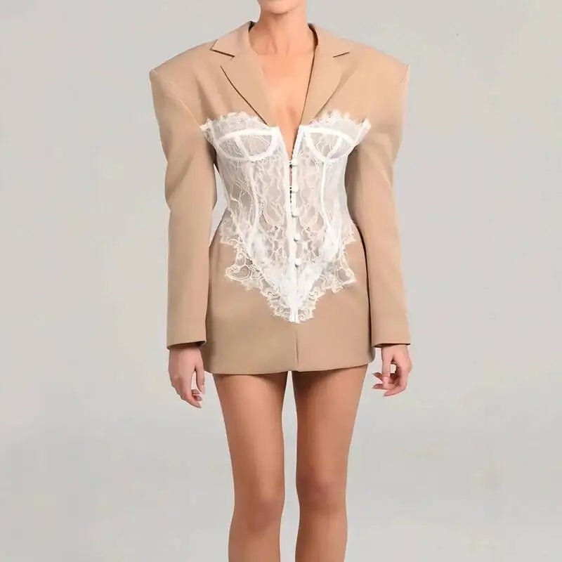DEAT Fashion White Lace Patchwork Blazer Women's Notched Collar Slim Fit Long Sleeves Single Breasted Suit Jacket New Tide - T&NLIFESTYLE DEAT Fashion White Lace Patchwork Blazer Women's Notched Collar Slim Fit Long Sleeves Single Breasted Suit Jacket New Tide