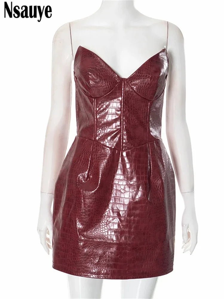 Nsauye New Elegant Sexy Fashion Leather Strapless Women Dress Night Club Evening Party Short Bodycon High Waisted Dress 2025 - T&NLIFESTYLE Nsauye New Elegant Sexy Fashion Leather Strapless Women Dress Night Club Evening Party Short Bodycon High Waisted Dress 2025