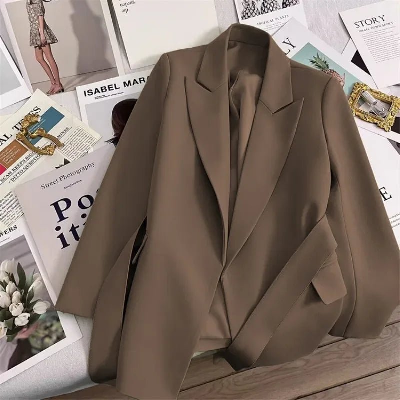Elegant Blazer Woman Spring New Solid Color Tie Suit Jacket Temperament Korean Version of The Casual Trend Suit Woman Clothing - T&NLIFESTYLE Elegant Blazer Woman Spring New Solid Color Tie Suit Jacket Temperament Korean Version of The Casual Trend Suit Woman Clothing
