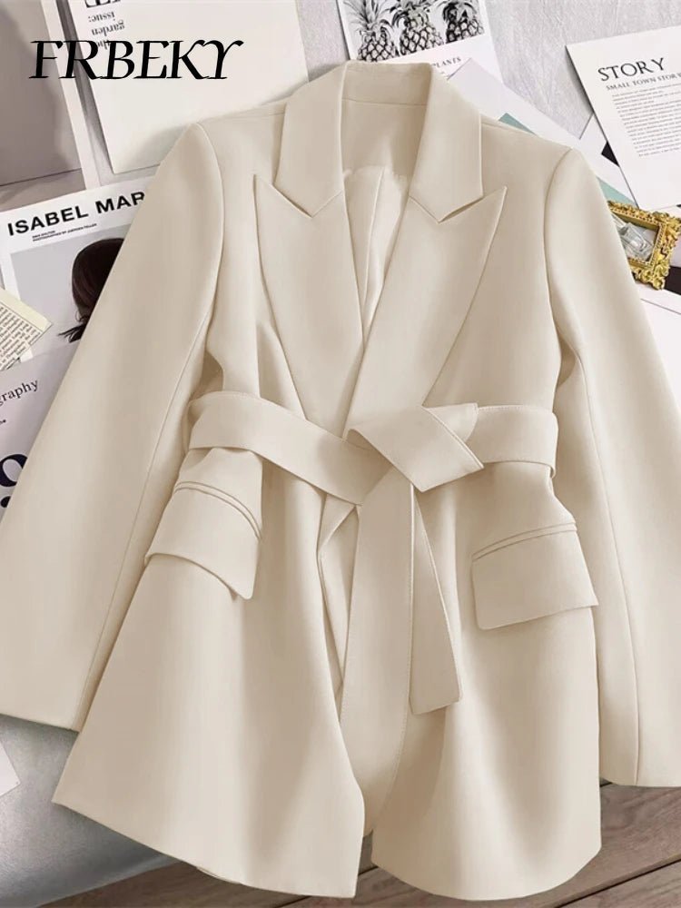 Elegant Blazer Woman Spring New Solid Color Tie Suit Jacket Temperament Korean Version of The Casual Trend Suit Woman Clothing - T&NLIFESTYLE Elegant Blazer Woman Spring New Solid Color Tie Suit Jacket Temperament Korean Version of The Casual Trend Suit Woman Clothing