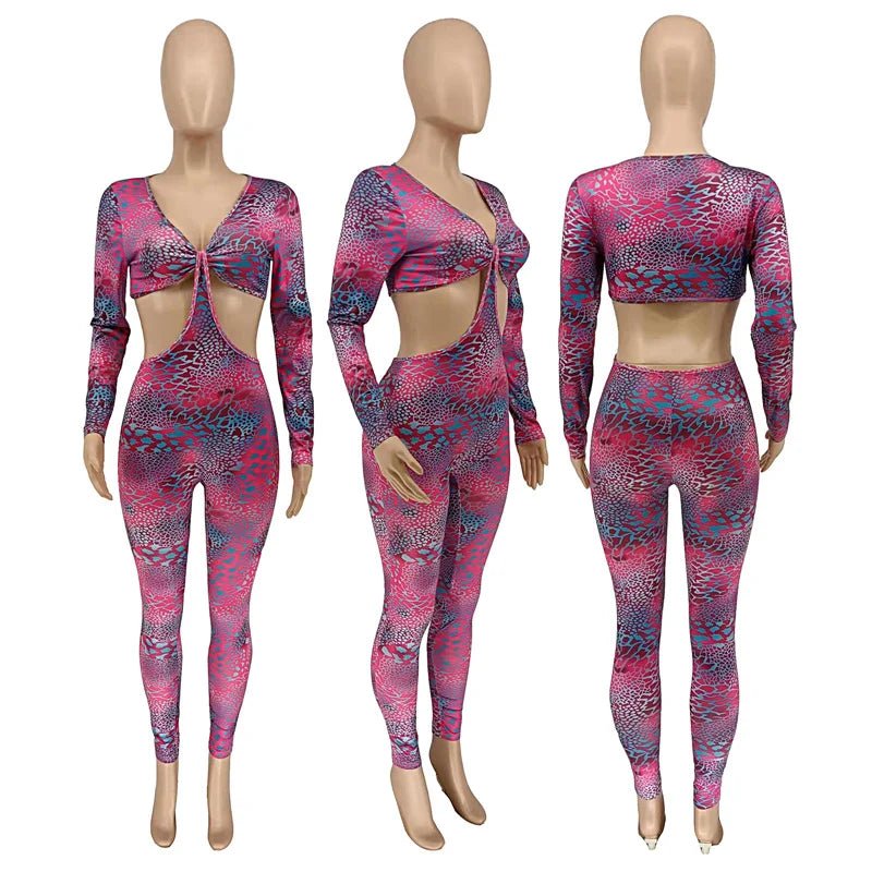 Sexy Hollow Out Rompers Womens Jumpsuit Long Sleeve Snakeskin Printed Club Wear Skinny Slim Party Jumpsuits Bodycon Overalls - T&NLIFESTYLE Sexy Hollow Out Rompers Womens Jumpsuit Long Sleeve Snakeskin Printed Club Wear Skinny Slim Party Jumpsuits Bodycon Overalls