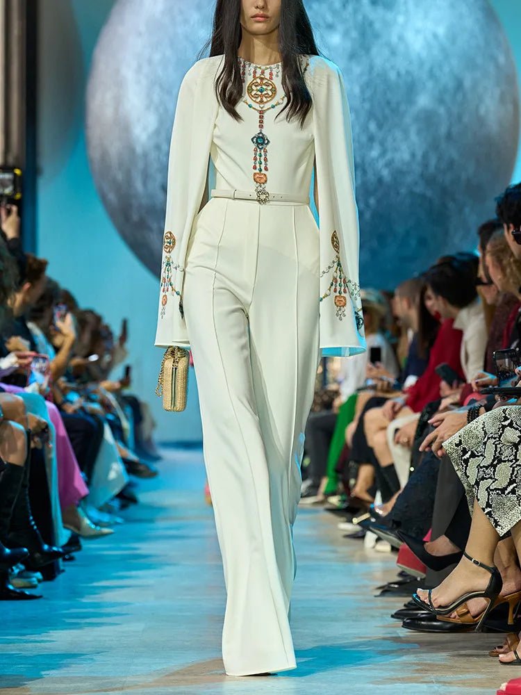 HIGH STREET Newest 2026 Designer Runway Fashion Women's Batwing Sleeves Colorful Crystal Diamonds Beaded Jumpsuit - T&NLIFESTYLE HIGH STREET Newest 2026 Designer Runway Fashion Women's Batwing Sleeves Colorful Crystal Diamonds Beaded Jumpsuit