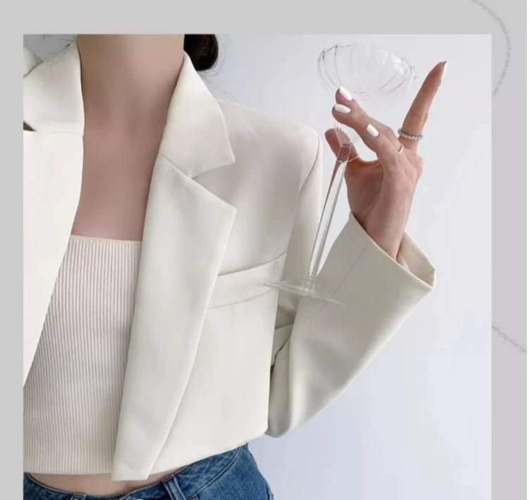 Fashion Women Short Blazer White Basic Jackets Top Elegant Solid Long Sleeve Open Front Coats Casual Short Outwear Office Coat - T&NLIFESTYLE Fashion Women Short Blazer White Basic Jackets Top Elegant Solid Long Sleeve Open Front Coats Casual Short Outwear Office Coat