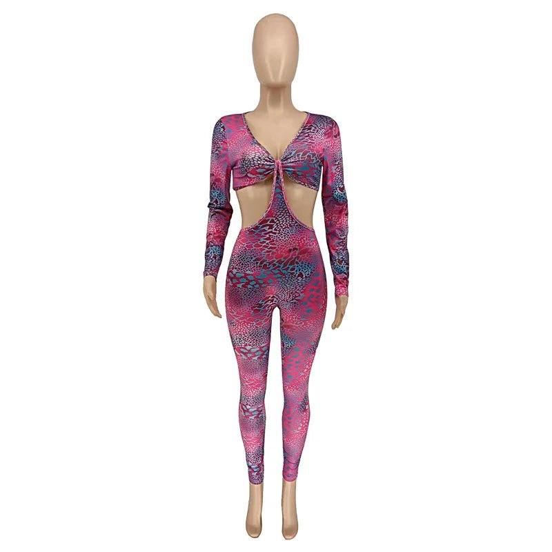 Sexy Hollow Out Rompers Womens Jumpsuit Long Sleeve Snakeskin Printed Club Wear Skinny Slim Party Jumpsuits Bodycon Overalls - T&NLIFESTYLE Sexy Hollow Out Rompers Womens Jumpsuit Long Sleeve Snakeskin Printed Club Wear Skinny Slim Party Jumpsuits Bodycon Overalls