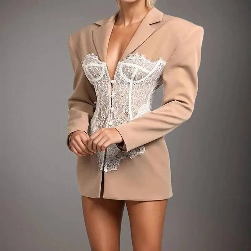 DEAT Fashion White Lace Patchwork Blazer Women's Notched Collar Slim Fit Long Sleeves Single Breasted Suit Jacket New Tide - T&NLIFESTYLE DEAT Fashion White Lace Patchwork Blazer Women's Notched Collar Slim Fit Long Sleeves Single Breasted Suit Jacket New Tide