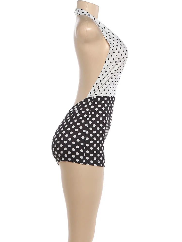 Cutenew Polka Dots Print Playsuit Woman Halter Backless Patchwork Skinny 2026 Summer Trend Street Sexy Skinny Stretch Rompers - T&NLIFESTYLE Cutenew Polka Dots Print Playsuit Woman Halter Backless Patchwork Skinny 2026 Summer Trend Street Sexy Skinny Stretch Rompers