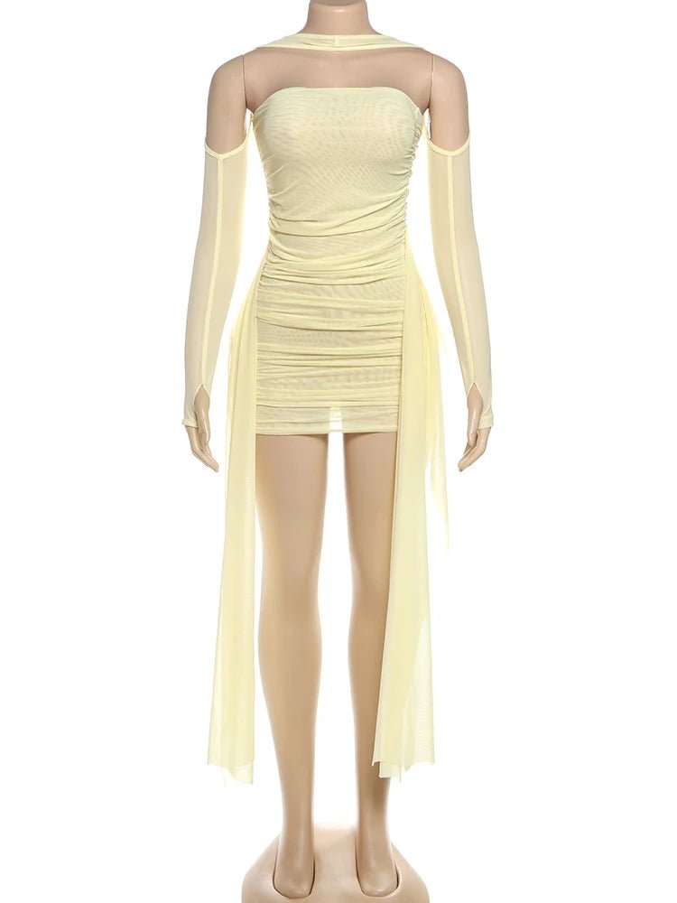 Weird Puss Sexy See Through Dress+Shawl Women Ruched Side Ribbon Coquette Skinny Midnight Clubwear Summer Vacation Party Bodycon - T&NLIFESTYLE Weird Puss Sexy See Through Dress+Shawl Women Ruched Side Ribbon Coquette Skinny Midnight Clubwear Summer Vacation Party Bodycon