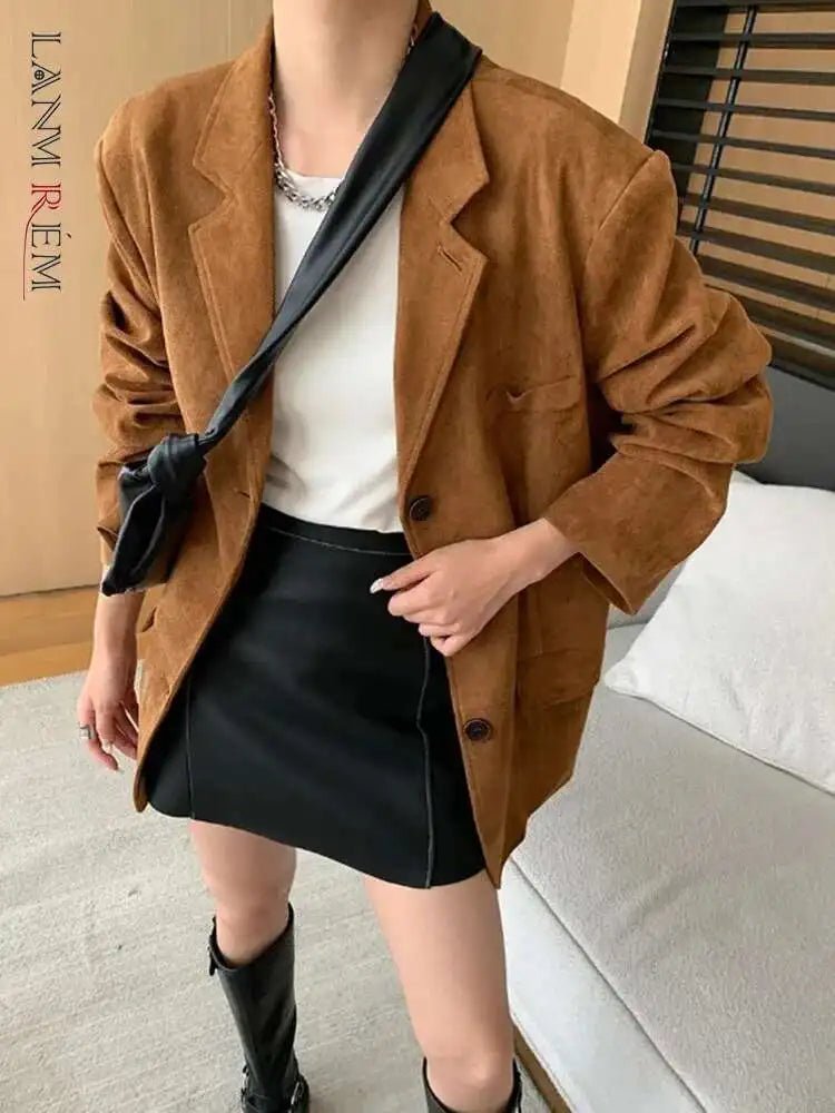 [LANMREM] Vintage Blazers For Women Notched Single Breasted Long Sleeve Office Lady Loose Jackets 2025 Autumn New 26D9821 - T&NLIFESTYLE [LANMREM] Vintage Blazers For Women Notched Single Breasted Long Sleeve Office Lady Loose Jackets 2025 Autumn New 26D9821