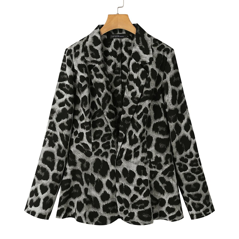 ZANZEA Leopard Print Lightweight Blazer for Women Autumn Notched Lapel Long Sleeve with Shoulder Pad Woman Commute Outerwear - T&NLIFESTYLE ZANZEA Leopard Print Lightweight Blazer for Women Autumn Notched Lapel Long Sleeve with Shoulder Pad Woman Commute Outerwear