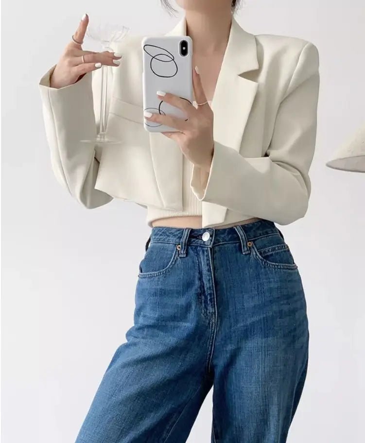 Fashion Women Short Blazer White Basic Jackets Top Elegant Solid Long Sleeve Open Front Coats Casual Short Outwear Office Coat - T&NLIFESTYLE Fashion Women Short Blazer White Basic Jackets Top Elegant Solid Long Sleeve Open Front Coats Casual Short Outwear Office Coat