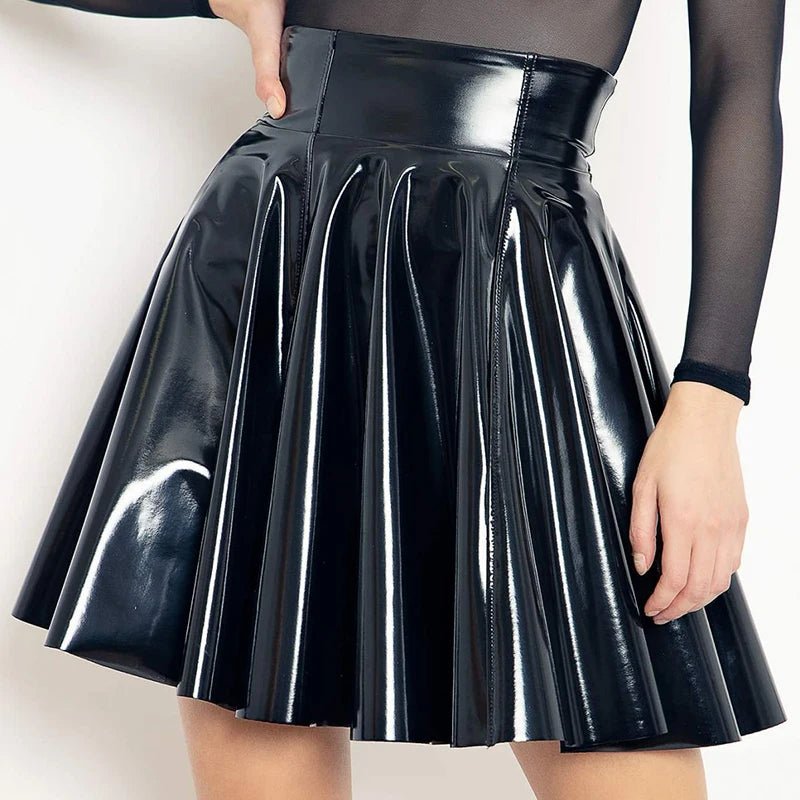 Gothic Women Wet Look Patent PU Leather Skirt Lady High Waist PVC Flared Pleated A - line Circle Mini Skater Skirt Clubwear Custom - T&NLIFESTYLE Gothic Women Wet Look Patent PU Leather Skirt Lady High Waist PVC Flared Pleated A - line Circle Mini Skater Skirt Clubwear Custom