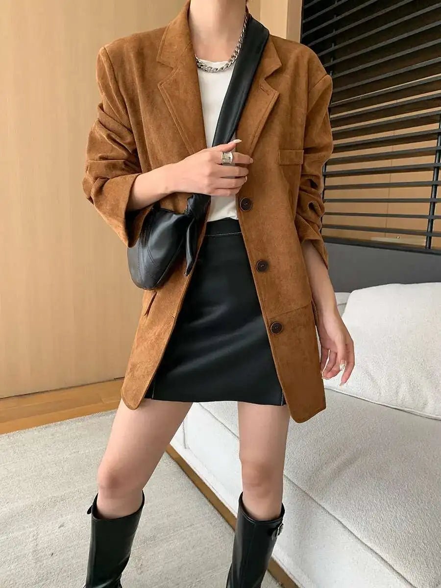 [LANMREM] Vintage Blazers For Women Notched Single Breasted Long Sleeve Office Lady Loose Jackets 2025 Autumn New 26D9821 - T&NLIFESTYLE [LANMREM] Vintage Blazers For Women Notched Single Breasted Long Sleeve Office Lady Loose Jackets 2025 Autumn New 26D9821