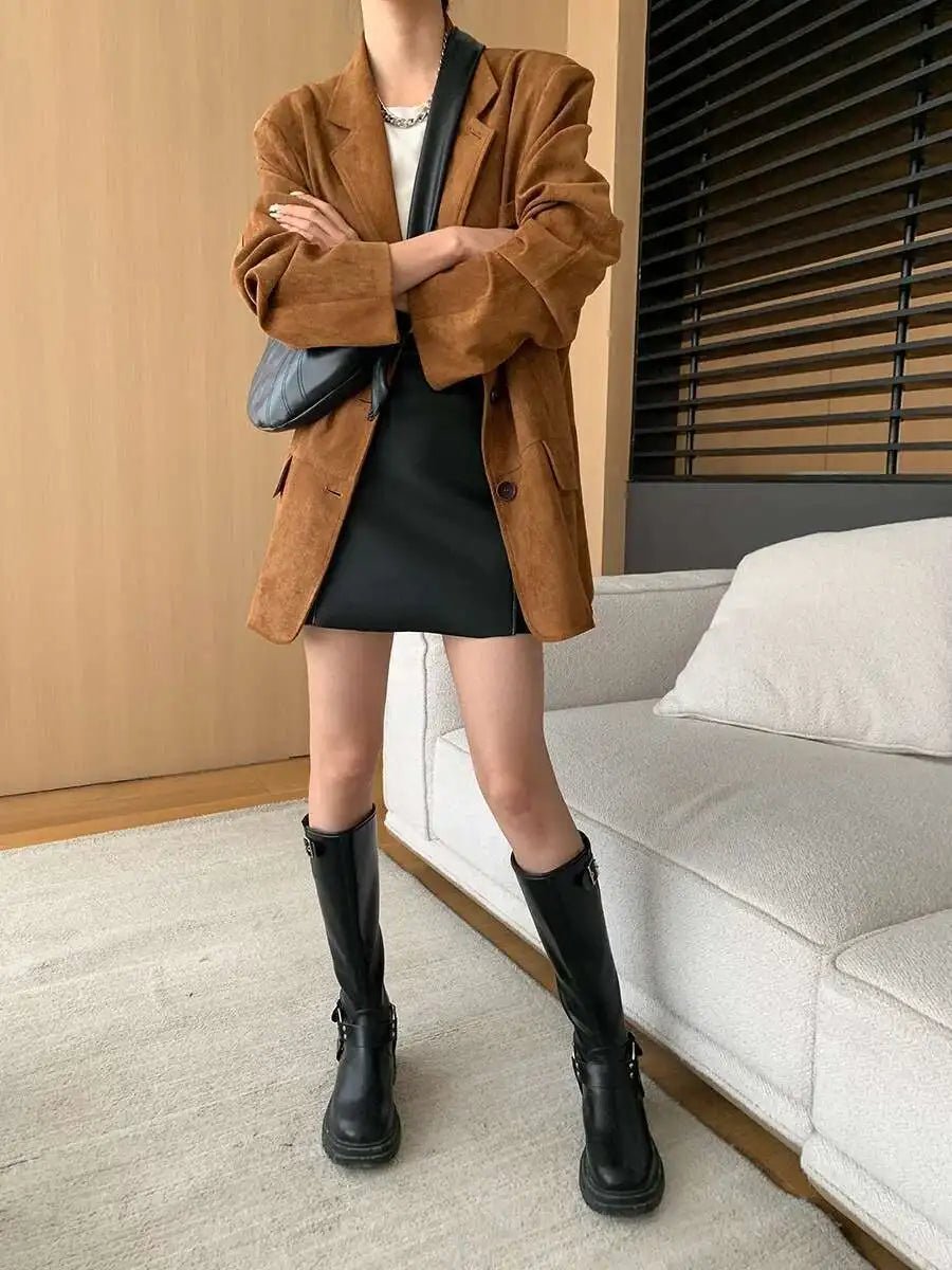 [LANMREM] Vintage Blazers For Women Notched Single Breasted Long Sleeve Office Lady Loose Jackets 2025 Autumn New 26D9821 - T&NLIFESTYLE [LANMREM] Vintage Blazers For Women Notched Single Breasted Long Sleeve Office Lady Loose Jackets 2025 Autumn New 26D9821