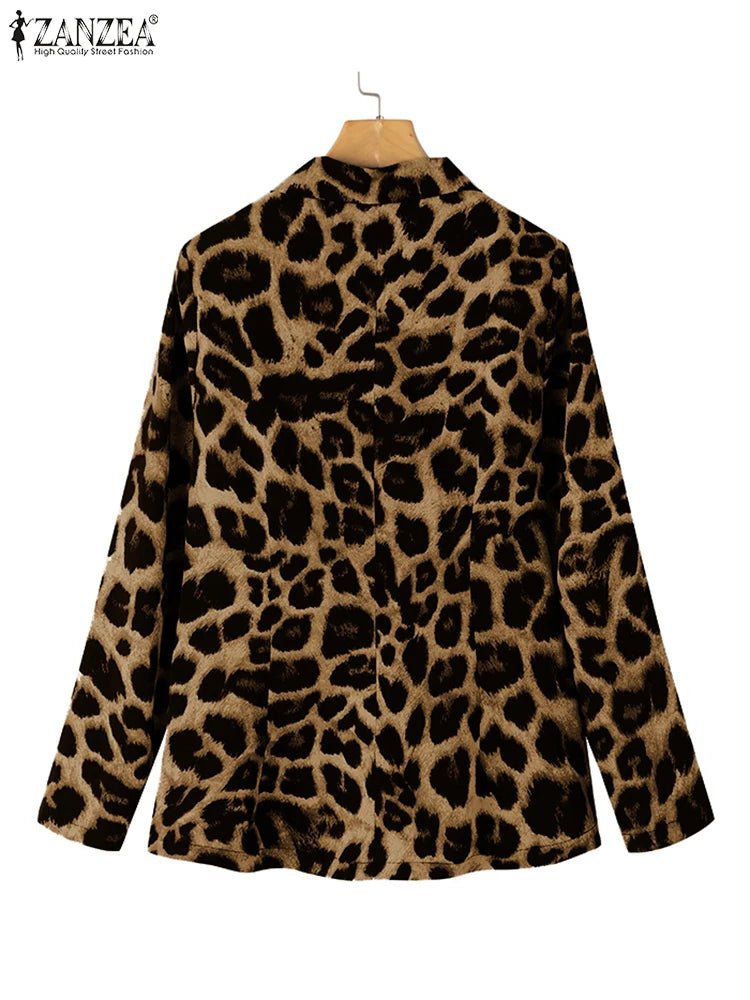 ZANZEA Leopard Print Lightweight Blazer for Women Autumn Notched Lapel Long Sleeve with Shoulder Pad Woman Commute Outerwear - T&NLIFESTYLE ZANZEA Leopard Print Lightweight Blazer for Women Autumn Notched Lapel Long Sleeve with Shoulder Pad Woman Commute Outerwear