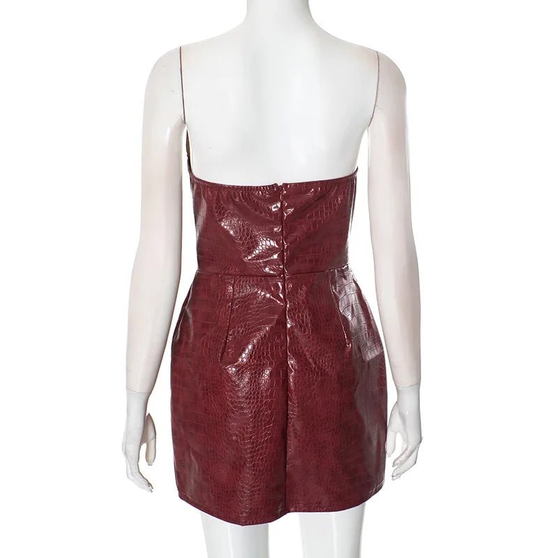 Nsauye New Elegant Sexy Fashion Leather Strapless Women Dress Night Club Evening Party Short Bodycon High Waisted Dress 2025 - T&NLIFESTYLE Nsauye New Elegant Sexy Fashion Leather Strapless Women Dress Night Club Evening Party Short Bodycon High Waisted Dress 2025