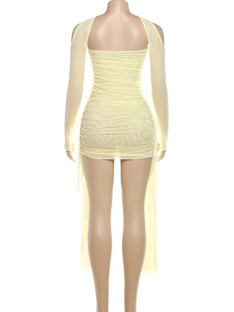 Weird Puss Sexy See Through Dress+Shawl Women Ruched Side Ribbon Coquette Skinny Midnight Clubwear Summer Vacation Party Bodycon - T&NLIFESTYLE Weird Puss Sexy See Through Dress+Shawl Women Ruched Side Ribbon Coquette Skinny Midnight Clubwear Summer Vacation Party Bodycon