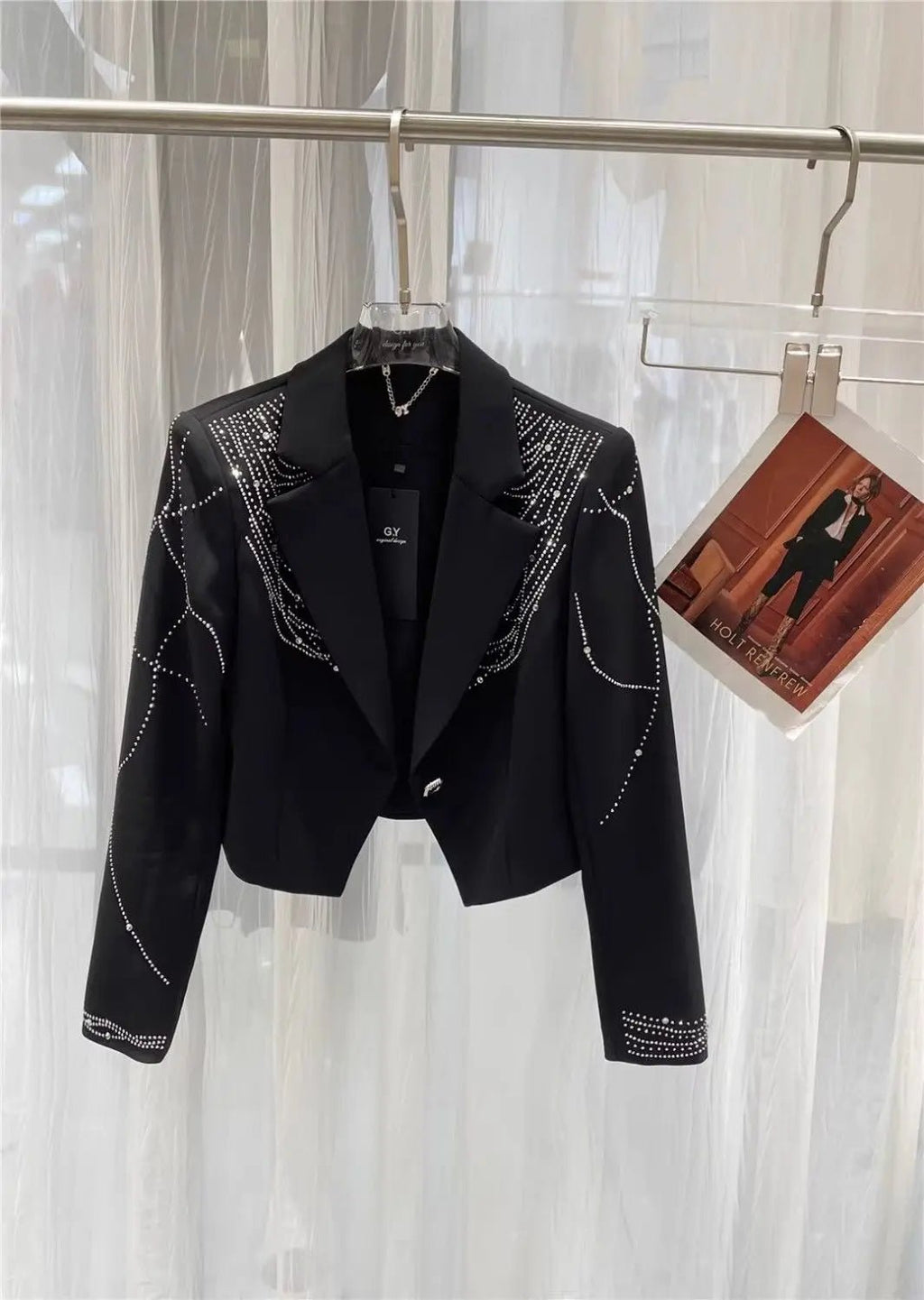 Women Diamonds Beaded Drilling Suit Jacket Rhinestones Sequined Blazer Coat OL Turn Down Collar Slimming Crystal Cardigan Tops - T&NLIFESTYLE Women Diamonds Beaded Drilling Suit Jacket Rhinestones Sequined Blazer Coat OL Turn Down Collar Slimming Crystal Cardigan Tops