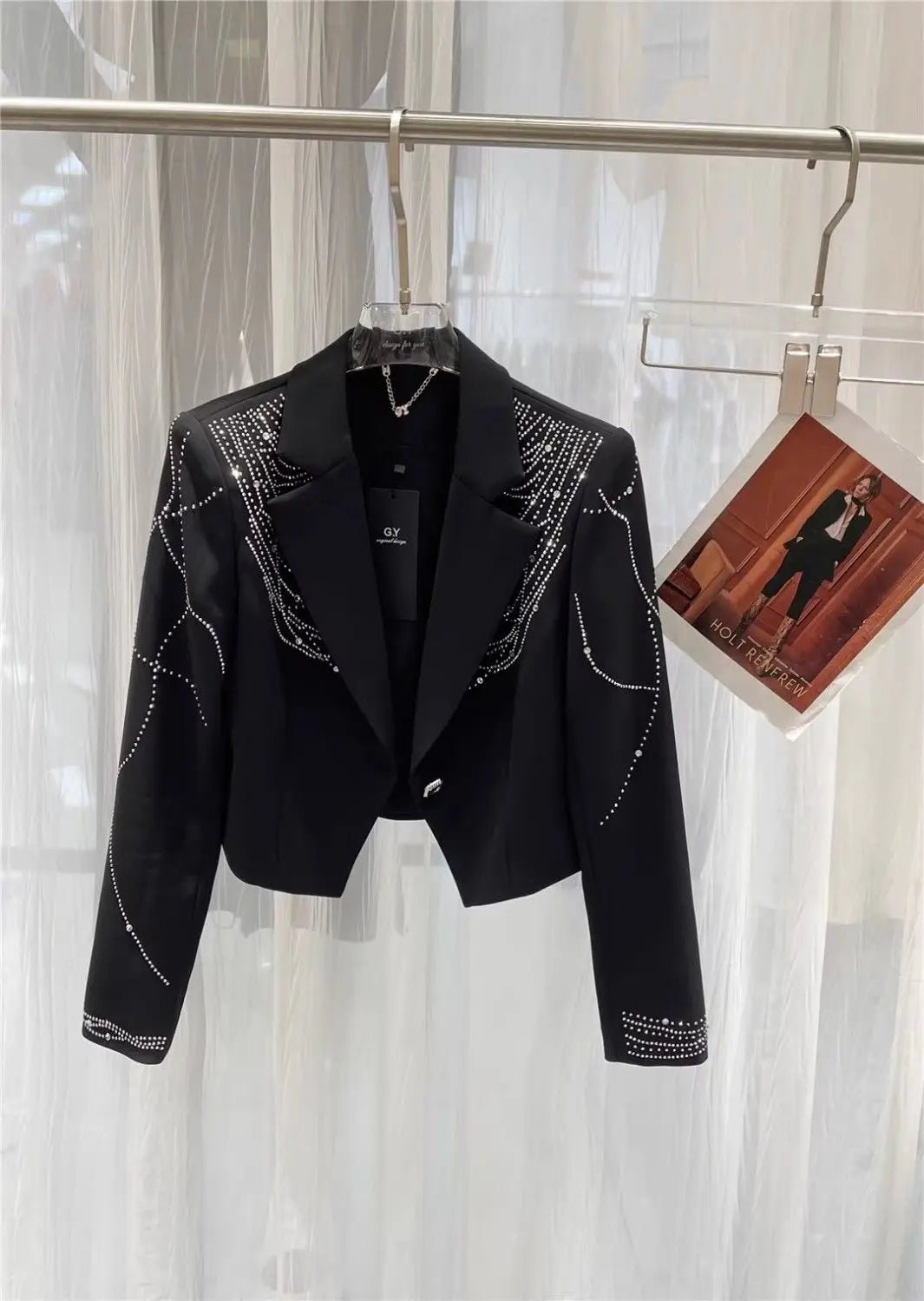 Women Diamonds Beaded Drilling Suit Jacket Rhinestones Sequined Blazer Coat OL Turn Down Collar Slimming Crystal Cardigan Tops - T&NLIFESTYLE Women Diamonds Beaded Drilling Suit Jacket Rhinestones Sequined Blazer Coat OL Turn Down Collar Slimming Crystal Cardigan Tops