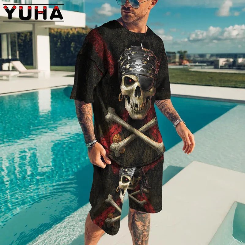 YUHA,Summer Men's Clothing T Shirt Sets 3D Terrible skeleton Print Casual Shorts Tracksuit Male 2 Piece Suit Newest Short Sleev - T&NLIFESTYLE YUHA,Summer Men's Clothing T Shirt Sets 3D Terrible skeleton Print Casual Shorts Tracksuit Male 2 Piece Suit Newest Short Sleev