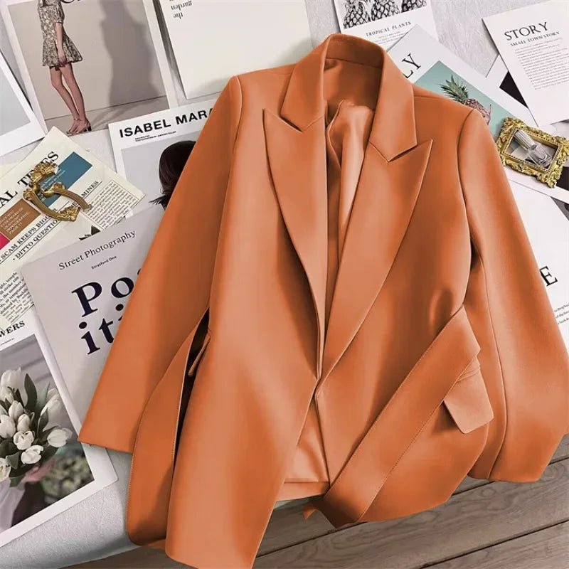 Elegant Blazer Woman Spring New Solid Color Tie Suit Jacket Temperament Korean Version of The Casual Trend Suit Woman Clothing - T&NLIFESTYLE Elegant Blazer Woman Spring New Solid Color Tie Suit Jacket Temperament Korean Version of The Casual Trend Suit Woman Clothing