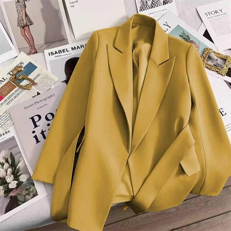 Elegant Blazer Woman Spring New Solid Color Tie Suit Jacket Temperament Korean Version of The Casual Trend Suit Woman Clothing - T&NLIFESTYLE Elegant Blazer Woman Spring New Solid Color Tie Suit Jacket Temperament Korean Version of The Casual Trend Suit Woman Clothing