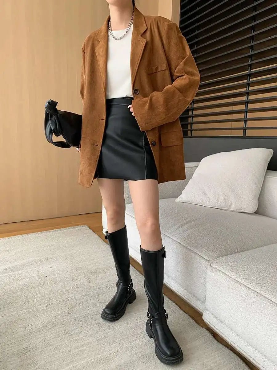 [LANMREM] Vintage Blazers For Women Notched Single Breasted Long Sleeve Office Lady Loose Jackets 2025 Autumn New 26D9821 - T&NLIFESTYLE [LANMREM] Vintage Blazers For Women Notched Single Breasted Long Sleeve Office Lady Loose Jackets 2025 Autumn New 26D9821