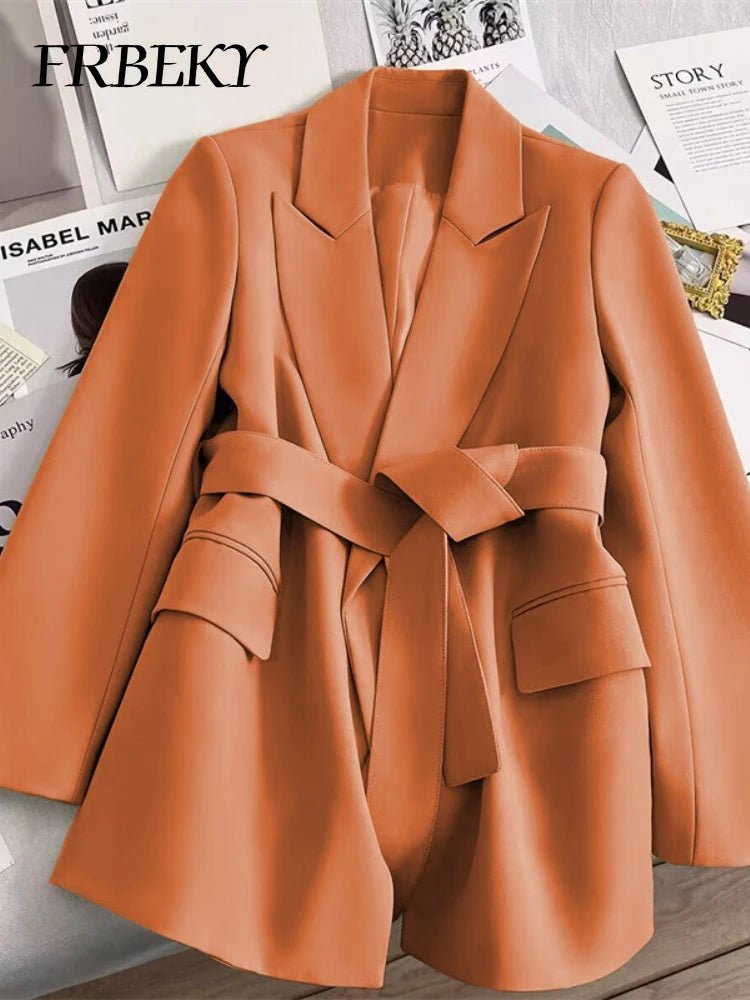Elegant Blazer Woman Spring New Solid Color Tie Suit Jacket Temperament Korean Version of The Casual Trend Suit Woman Clothing - T&NLIFESTYLE Elegant Blazer Woman Spring New Solid Color Tie Suit Jacket Temperament Korean Version of The Casual Trend Suit Woman Clothing