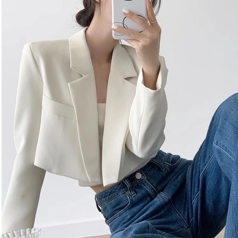 Fashion Women Short Blazer White Basic Jackets Top Elegant Solid Long Sleeve Open Front Coats Casual Short Outwear Office Coat - T&NLIFESTYLE Fashion Women Short Blazer White Basic Jackets Top Elegant Solid Long Sleeve Open Front Coats Casual Short Outwear Office Coat