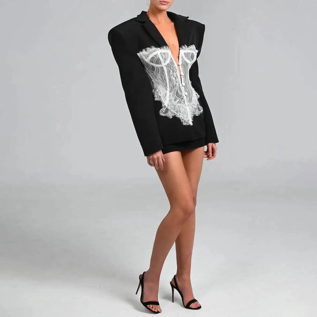 DEAT Fashion White Lace Patchwork Blazer Women's Notched Collar Slim Fit Long Sleeves Single Breasted Suit Jacket New Tide - T&NLIFESTYLE DEAT Fashion White Lace Patchwork Blazer Women's Notched Collar Slim Fit Long Sleeves Single Breasted Suit Jacket New Tide