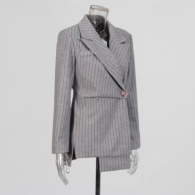 VGH Striped Printing Design Sense Chic Blazer For Women Notched Collar Long Sleeve Spliced Button Slimming Blazer Female Fashion - T&NLIFESTYLE VGH Striped Printing Design Sense Chic Blazer For Women Notched Collar Long Sleeve Spliced Button Slimming Blazer Female Fashion