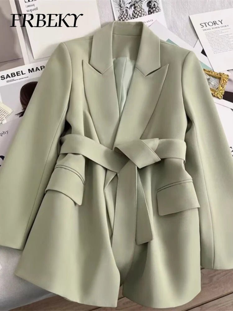 Elegant Blazer Woman Spring New Solid Color Tie Suit Jacket Temperament Korean Version of The Casual Trend Suit Woman Clothing - T&NLIFESTYLE Elegant Blazer Woman Spring New Solid Color Tie Suit Jacket Temperament Korean Version of The Casual Trend Suit Woman Clothing