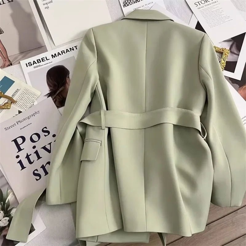 Elegant Blazer Woman Spring New Solid Color Tie Suit Jacket Temperament Korean Version of The Casual Trend Suit Woman Clothing - T&NLIFESTYLE Elegant Blazer Woman Spring New Solid Color Tie Suit Jacket Temperament Korean Version of The Casual Trend Suit Woman Clothing