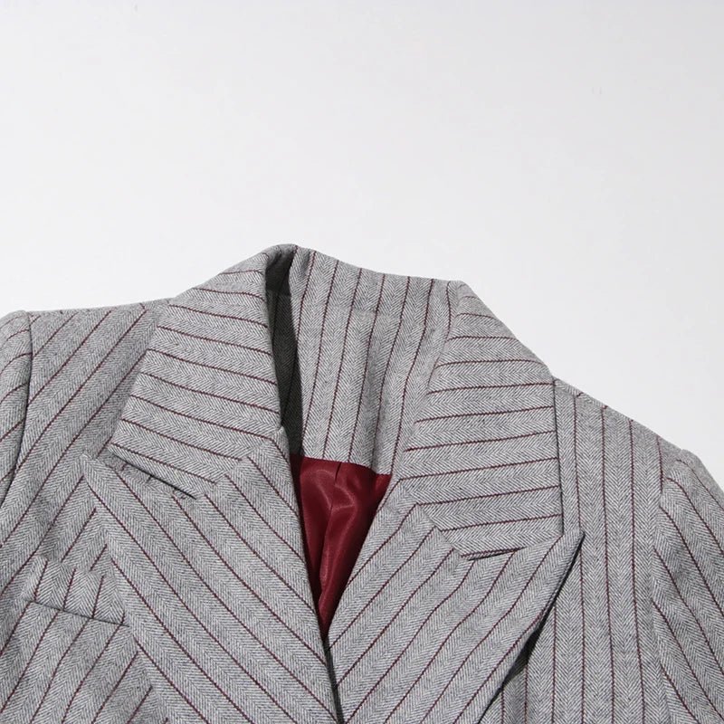 VGH Striped Printing Design Sense Chic Blazer For Women Notched Collar Long Sleeve Spliced Button Slimming Blazer Female Fashion - T&NLIFESTYLE VGH Striped Printing Design Sense Chic Blazer For Women Notched Collar Long Sleeve Spliced Button Slimming Blazer Female Fashion