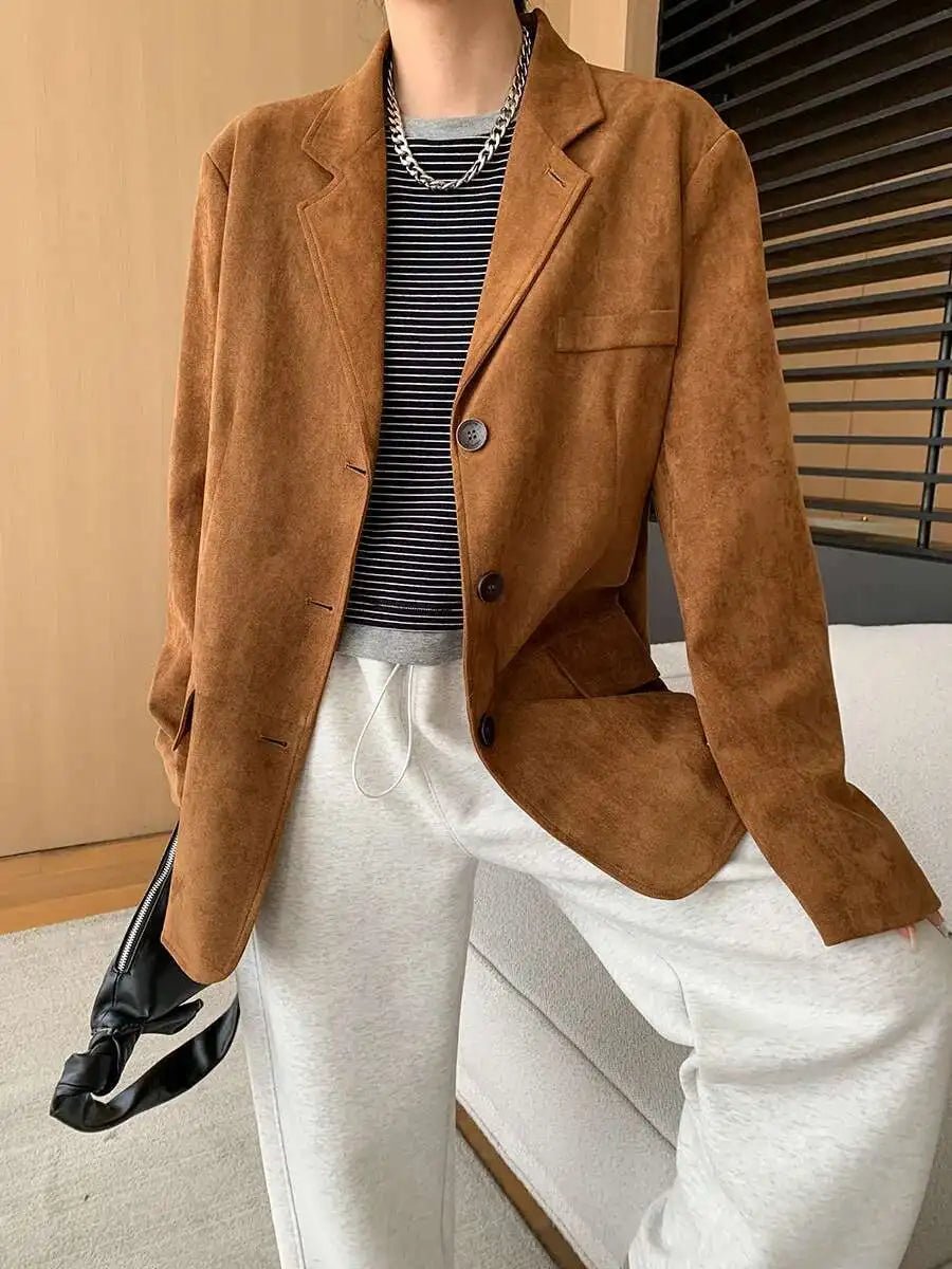 [LANMREM] Vintage Blazers For Women Notched Single Breasted Long Sleeve Office Lady Loose Jackets 2025 Autumn New 26D9821 - T&NLIFESTYLE [LANMREM] Vintage Blazers For Women Notched Single Breasted Long Sleeve Office Lady Loose Jackets 2025 Autumn New 26D9821