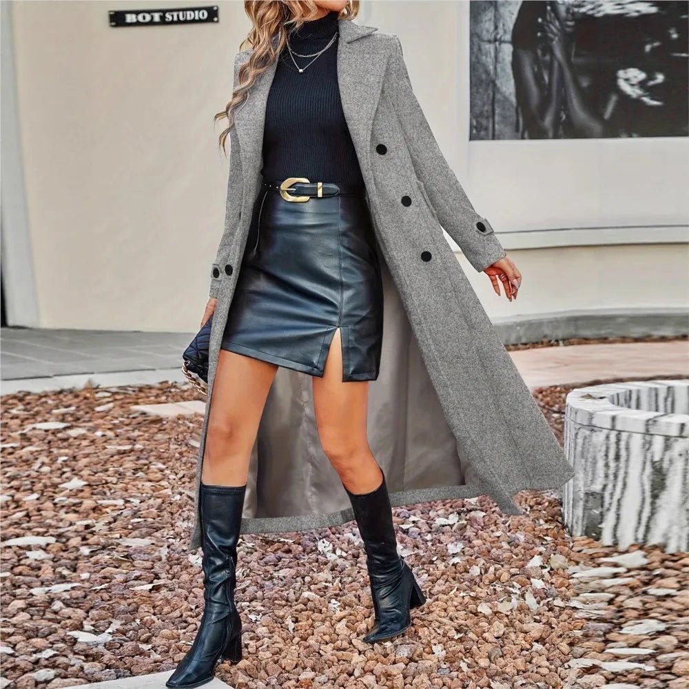 Fashion Autumn Winter Double - breasted Warm Woolen Coat For Women's Elegant Stylish Long Versatile Woolen Coat Female Office 2025 - T&NLIFESTYLE Fashion Autumn Winter Double - breasted Warm Woolen Coat For Women's Elegant Stylish Long Versatile Woolen Coat Female Office 2025