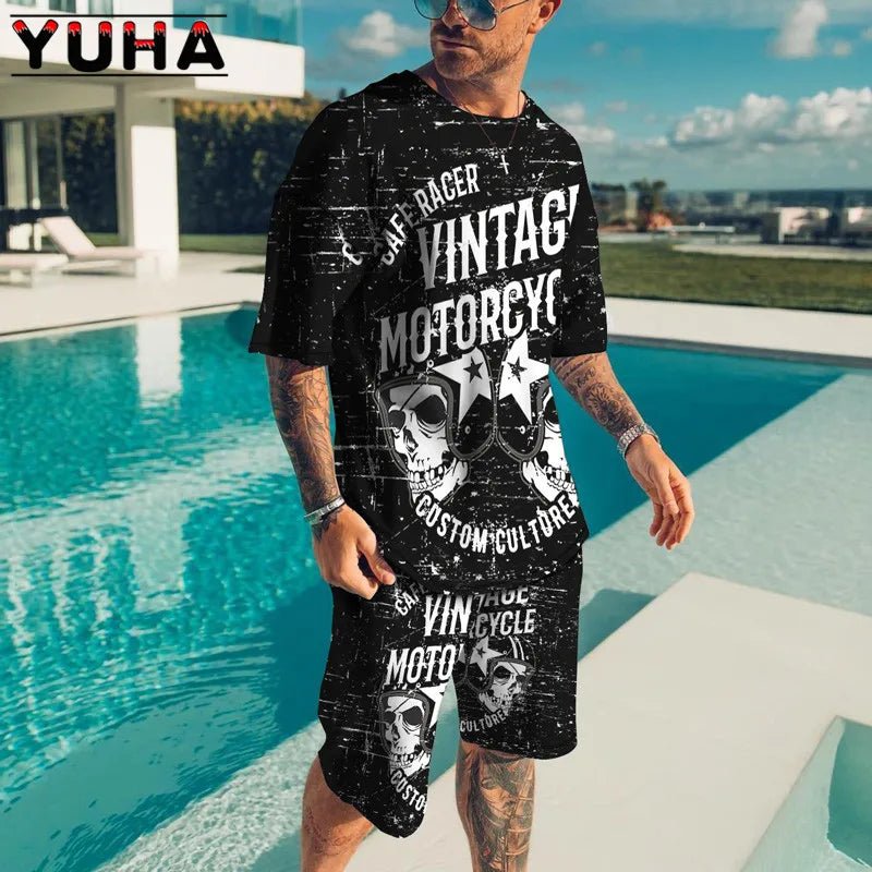 YUHA,Summer Men's Clothing T Shirt Sets 3D Terrible skeleton Print Casual Shorts Tracksuit Male 2 Piece Suit Newest Short Sleev - T&NLIFESTYLE YUHA,Summer Men's Clothing T Shirt Sets 3D Terrible skeleton Print Casual Shorts Tracksuit Male 2 Piece Suit Newest Short Sleev