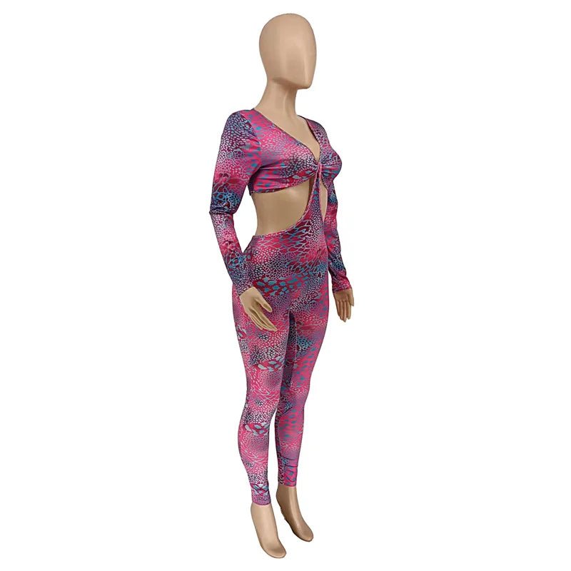 Sexy Hollow Out Rompers Womens Jumpsuit Long Sleeve Snakeskin Printed Club Wear Skinny Slim Party Jumpsuits Bodycon Overalls - T&NLIFESTYLE Sexy Hollow Out Rompers Womens Jumpsuit Long Sleeve Snakeskin Printed Club Wear Skinny Slim Party Jumpsuits Bodycon Overalls